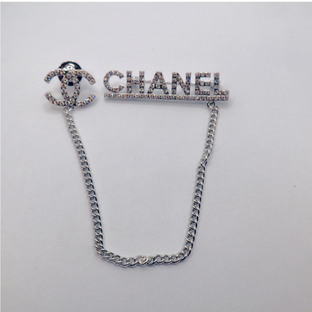 CHANEL Silver Double Logo Chain Brooch / Pin EUC - Picture 2 of 4